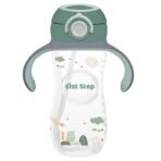 1st Step 330 ml BPA Free Anti-Spill Soft Silicone Weighted Straw Baby Sipper Cup with Twin Handle and Flip Top - Green - Fast Shipping to USA & Canada