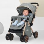 StarAndDaisy Foldable Baby Stroller for 0-3 years Infant & Toddler / Travel Pram for Baby with 360? Swivel Lockable Front Wheels , Multi-Level Recline & Adjustable Footrest, Removable Tray , Safety Harness Belt -Grey - Fast Shipping to USA & Canada