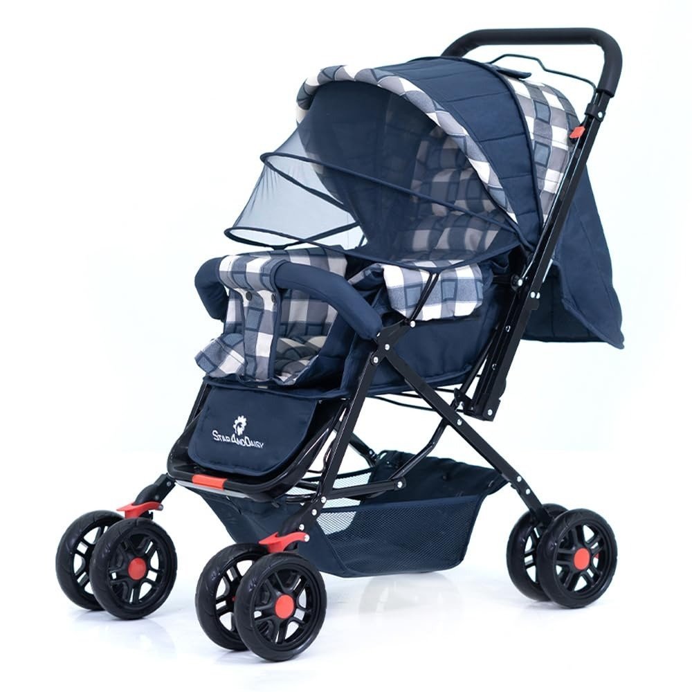 618cE6NURZL-1.jpg StarAndDaisy Stroller for Boy & Girl 0 to 3 Years / Baby Stroller with Lightweight / Foldable Pram for Baby with 3-Point Safety Harness, Adjustable Backrest, 360? Swivel Wheel, Reversible Handlebar, Extended Mosquito Net (Sigma) - Fast Shipping to USA & Canada - Image 1