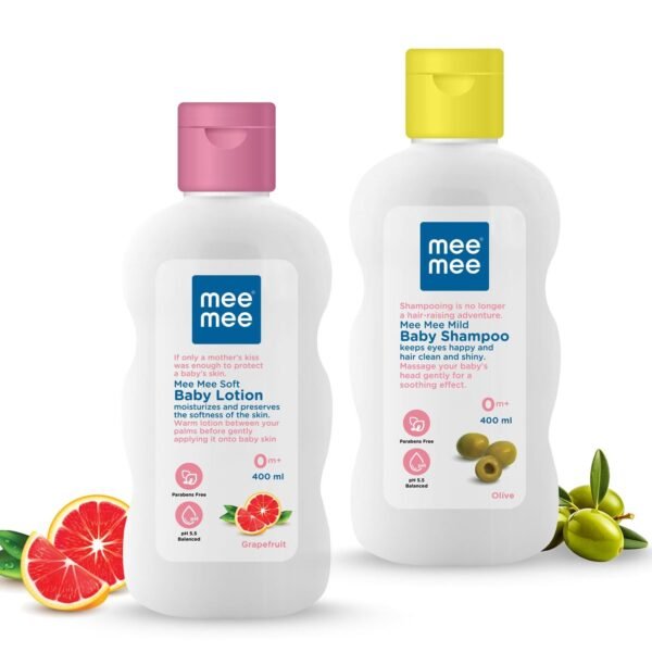 Mee Mee Mild Baby Shampoo with Fruit Extracts, 500ml & Moisturizing Baby Lotion with Fruit Extracts, 500ml Combo - Fast Shipping to USA & Canada