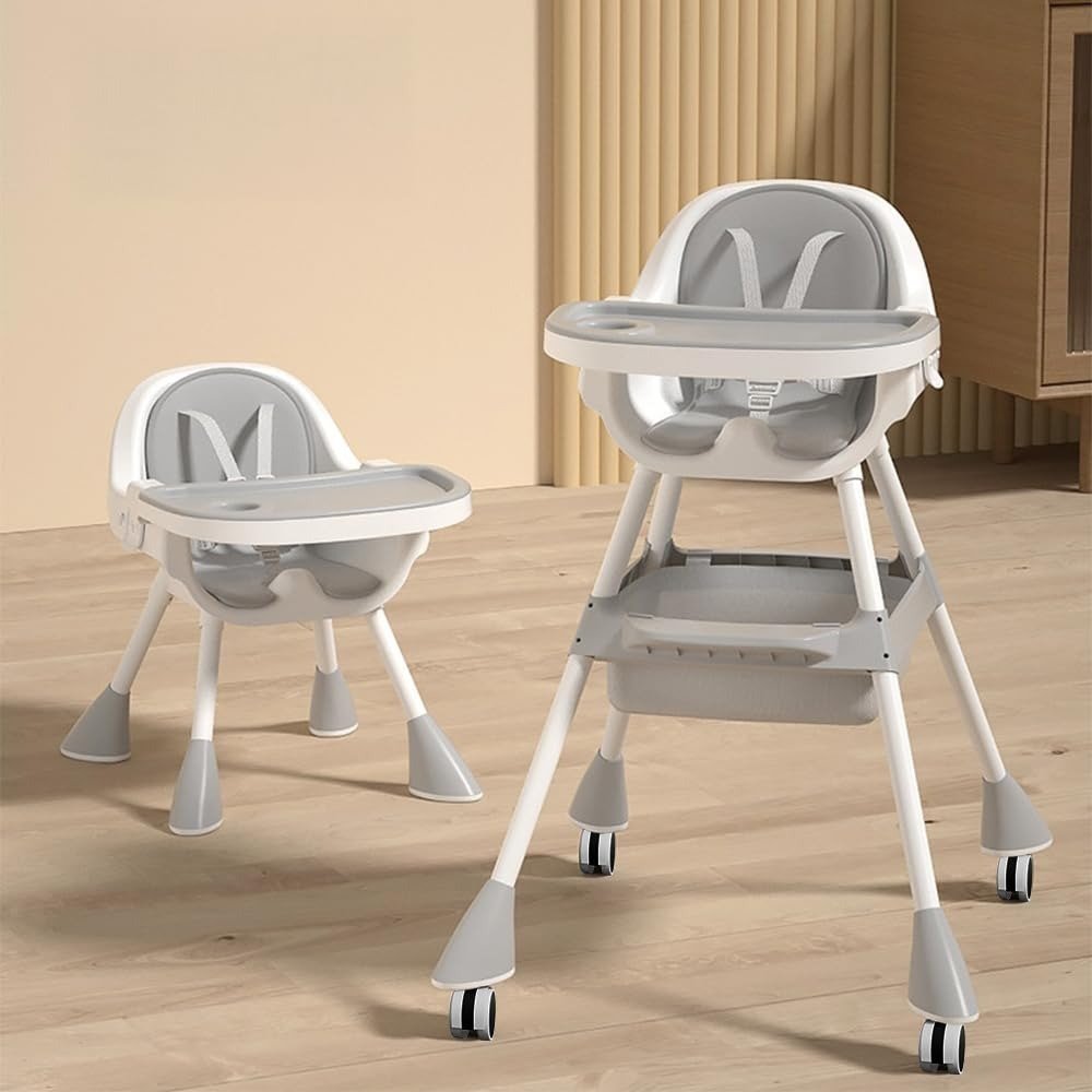 619VYGUXNfL-1.jpg StarAndDaisy High Chair for Baby/Baby Feeding Chair for 0 to 5 Years with 5 Point Safety Belt/High Chair with Seat Recline, Height Adjustable & Detachable Tray with Wheel (Grey) - Fast Shipping to USA & Canada - Image 1