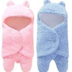 First Kick Baby Blankets New Born Combo Pack of Hooded Supersoft Wearable Wrapper Durable Fleece Polyester Cum Baby Sleeping Bag for Babies (70 cm x 76 cm, 0-6 Months) Combo of 2 Pink Blue - Fast Shipping to USA & Canada