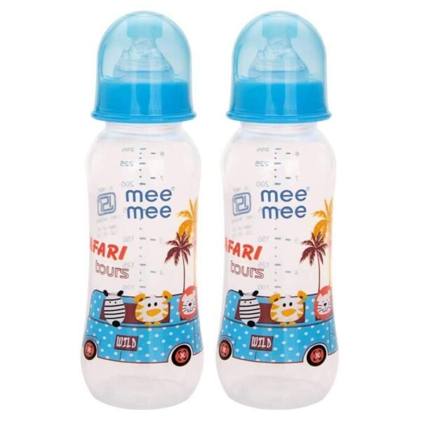 Mee Mee Baby Feeding Bottle 250ml |BPA-Free Baby Milk Bottle with Eazy Flo Technology, Anti-Colic Valve, Non Toxic and Ergonomic Design for New Born/Infants/Toddler Upto 3 Years (Sky Blue, Pack of 2) - Fast Shipping to USA & Canada