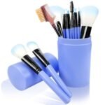 FOCALLURE PROFESSIONALS REUSABLE MAKEUP BRUSHES KIT PACK OF 12 PCS. WITH BARREL BOX FOR SALON STYLE MAKEUP (BLUE) - Fast Shipping to USA & Canada