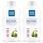 Mee Mee Baby Talcum Powder | Enriched with Avocado Oil | Dermatologist Approved | Rash-Resistant | Paraben-Free, 0m+ | Ideal for Newborns | 2-Pack of 400g For a Fresh Feel - Fast Shipping to USA & Canada