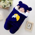 First Kick Newborn Baby Sleeping Bag Pack of Wearable Flannel 0-6 Months Hooded Swaddle Wrapper Baby Blanket, Navy Blue, Skin Friendly - Fast Shipping to USA & Canada