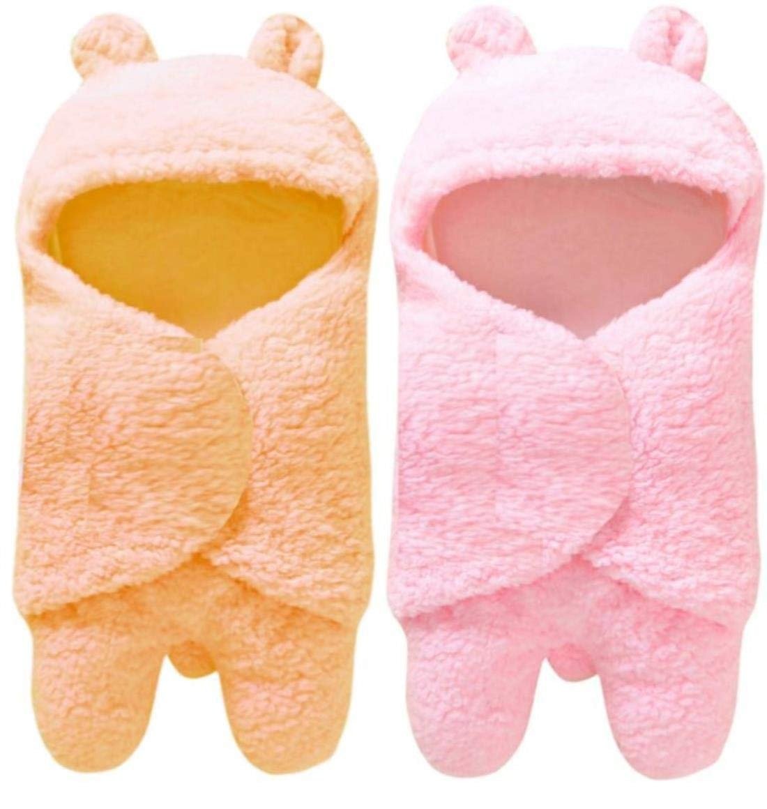 61BKgARxEqL-1.jpg First Kick Baby Blankets New Born Combo Pack of Hooded Supersoft Wearable Wrapper Durable Polyester Cum Baby Sleeping Bag for Babies (70 cm x 76 cm, 0-6 Months) Combo of 2 Peach Pink - Fast Shipping to USA & Canada - Image 1