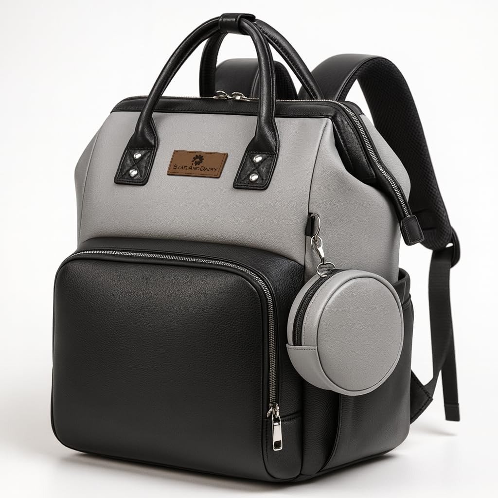 61CHqGVl4qL-1.jpg StarAndDaisy Diaper Bag for Mothers for Travel/Diaper Bag/Maternity Bags for Mothers/Mom with Multi Compartments, Insulated Bottle Pockets, Waterproof, Ultra Vegan Leather, 30L capacity-Black Grey - Fast Shipping to USA & Canada - Image 1