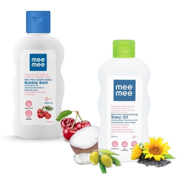 Mee Mee Gentle Baby Bubble Bath-400 ml and Baby Oil with Fruit Extracts, 500ml - Fast Shipping to USA & Canada