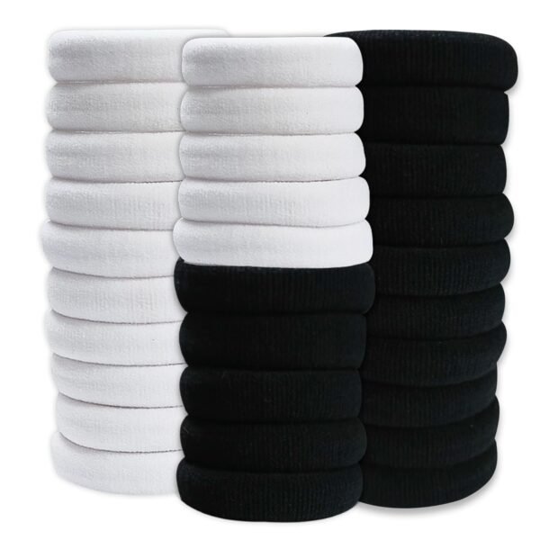 TEMPERIA (30 Pcs) Hair Band for Women & Girls - Premium Rubber Band - Elastic Ponytail Hairband Ties Accessories - 15 Black & 15 White (DN01) - Fast Shipping to USA & Canada