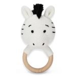Haus & Kinder Zebra Face Baby Teether - Pack of 1 | Teething Ring for Baby Boys & Girls, 100% Cotton & Natural Wood | White Teething Toy with Rattle | 0-2 Years | Soft & Safe for Gums - Fast Shipping to USA & Canada