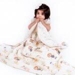 haus & kinder 100% Cotton Reversible Muslin Blanket For Newborn Baby Boy And Girl, Triple Layer Blanket 0-2 Years, Size- 120 Cm X 120 Cm (Jungle Party), Beige, 200 TC - Fast Shipping to USA & Canada
