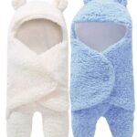 First Kick Baby Blankets New Born Combo Pack of Hooded Supersoft Wearable Wrapper Durable Fleece Polyester Cum Baby Sleeping Bag for Babies (70 cm x 76 cm, 0-6 Months) Combo of 2 White Blue - Fast Shipping to USA & Canada