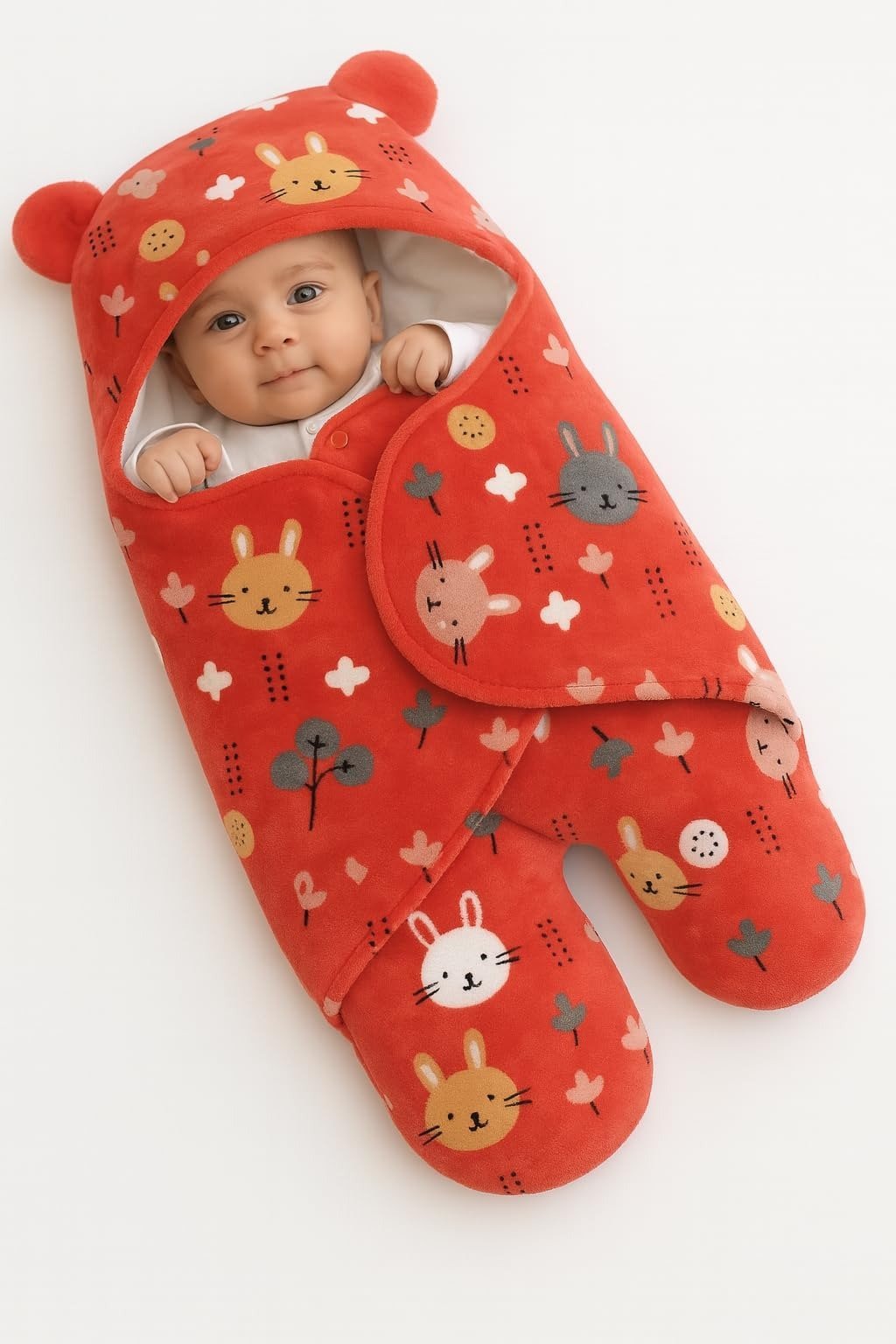61KeS0JxVHL-1.jpg First Kick Baby Blanket New Born Pack of Hooded Printed Swaddle Wrapper Bag Pack of 1, 0-6 Months, L 70 cm x B 70 cm - Fast Shipping to USA & Canada - Image 1
