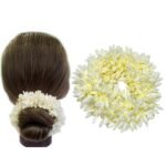 Temperia (1 Pcs) Scented Mogra Gajra Hair Accessories For Women & Girls - Hair Flower Bun Artificial Fake Gajra Scrunchies Rubber Band - Premium & Voluminous, White - Fast Shipping to USA & Canada