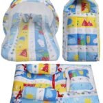 Infantbond Combo Baby Bed with Net & 4 Pcs Bedding Set (Blue Fox) ? Fast Shipping to USA & Canada