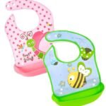 First Kick Baby PVC Silicone Bibs | Waterproof, Washable & Reusable | Feeding & Weaning Bibs for Babies & Toddlers |Non-Messy, Adjustable Neckline with Buttons | Pack of 2(Pink Butterfly & Blue Bees) - Fast Shipping to USA & Canada