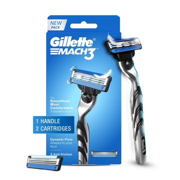 GILLETTE Men Mach 3 Shaving Razor + 2 Cartridge - Fast Shipping to USA & Canada