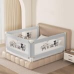 Kids Station Baby Bed Rail Guard for Toddler & Kid Safety ? 6.6ftx6ftx6.6ft (200x180x200cm) ? 3 Side Foldable Fence, Adjustable Height (80cm), Baby Proofing ? Made in India (Grey, Basic) - Fast Shipping to USA & Canada
