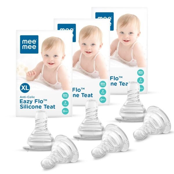 Mee Mee Anti-Colic Easy Flo Silicone Teat, White - Extra Large - 6 Pieces (Pack of 3) - Fast Shipping to USA & Canada