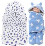 First Kick Baby Bedding Set New Born Combo Pack of Super Soft Wrapper Blanket and Baby Bedding Set with Mosquito Net for Baby (78cm x 45cm, 0-6 Months) Set of 2 Blue Cherry, Stars Blue - Fast Shipping to USA & Canada