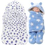 First Kick Baby Bedding Set New Born Combo Pack of Super Soft Wrapper Blanket and Baby Bedding Set with Mosquito Net for Baby (78cm x 45cm, 0-6 Months) Set of 2 Blue Cherry, Stars Blue - Fast Shipping to USA & Canada