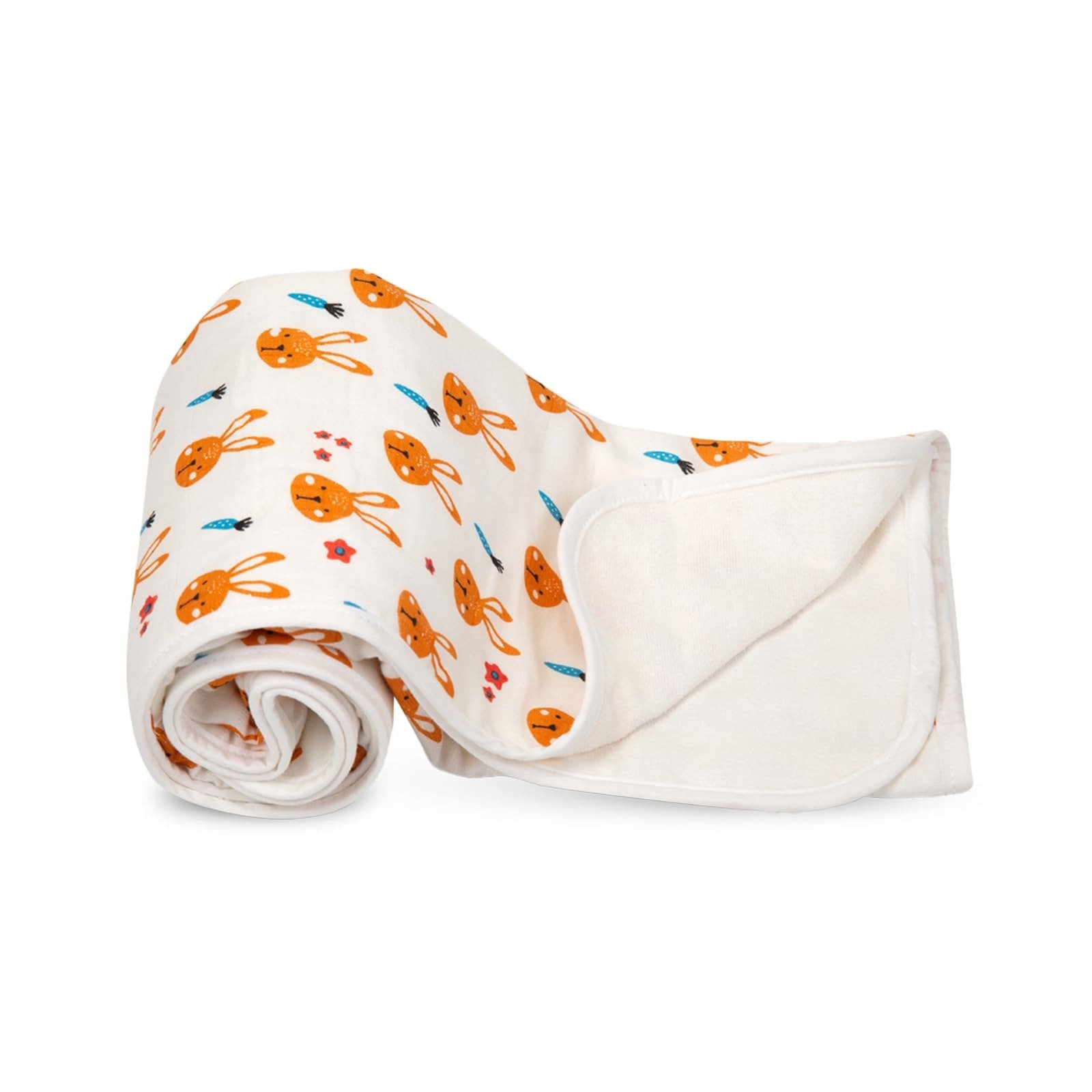 61QZOsNHQZL-1.jpg Mee Mee Supremely Absorbent 100% Cotton 2 Layer Premium Soft Baby Towel for New Born | 2 Layers of Muslin & Terry | Washcloth for Kids/Toddlers/Infants/Babies | Pack of 1- Bunny Rabbit Print 75X100 CM - Fast Shipping to USA & Canada - Image 1