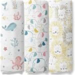 haus & kinder 100% Cotton Muslin Swaddle for New Born Baby-Soft Swaddle Cloth for New Born | Baby Swaddle Wrap for New Born | Multicolor Muslin Cloth for New Born Baby Set, Swaddlers, 3 Pc, 100x100cm - Fast Shipping to USA & Canada