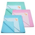 Tidy Sleep Instadry Anti-Piling Fleece Extra Absorbent Quick Dry Sheet for New Born Babies, Cotton Bed Protector Mattress Pack of 3 MGreen-Pink-SBlue Small (70x50) cm - Fast Shipping to USA & Canada