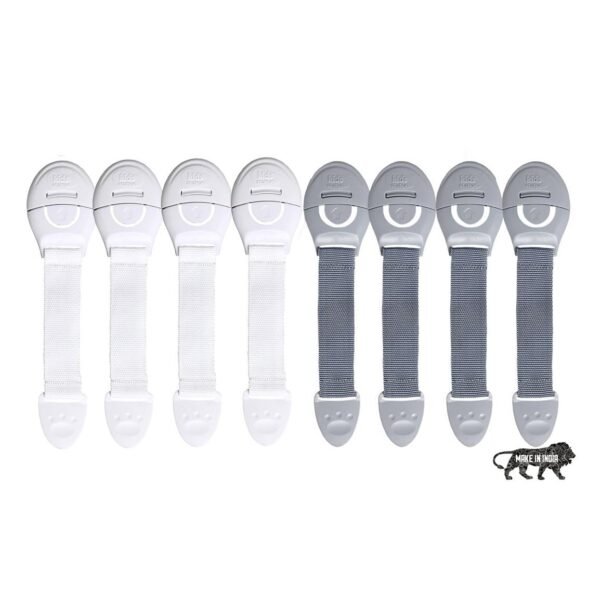 Kids Station Furniture Safety Locks for Kids, Pack of 4 Grey + 4 White, Made in India Child Safety, Locks for Drawers, Cabinets, Fridge, Cupboard Lock, Strong and Adhesive Safety Locks - Fast Shipping to USA & Canada