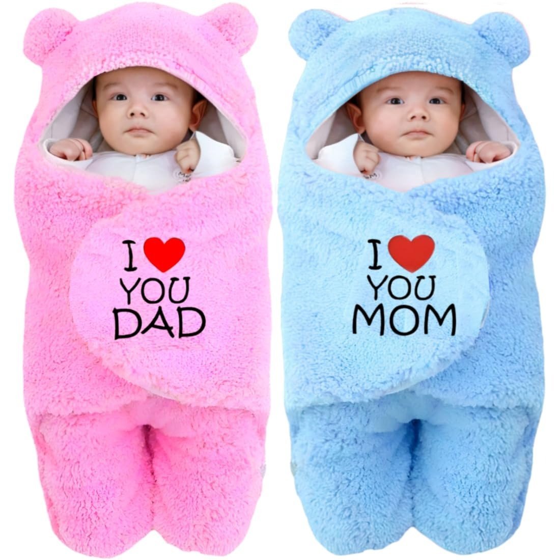 61Sd1WX0HL.jpg First Kick New Born Combo Pack of Baby Blanket Hooded Embroided Wearable Wrapper Baby Sleeping Bag(0-6 Months, L 27 x B 13 Inches) Pack of 2 Pcs - Fast Shipping to USA & Canada - Image 1