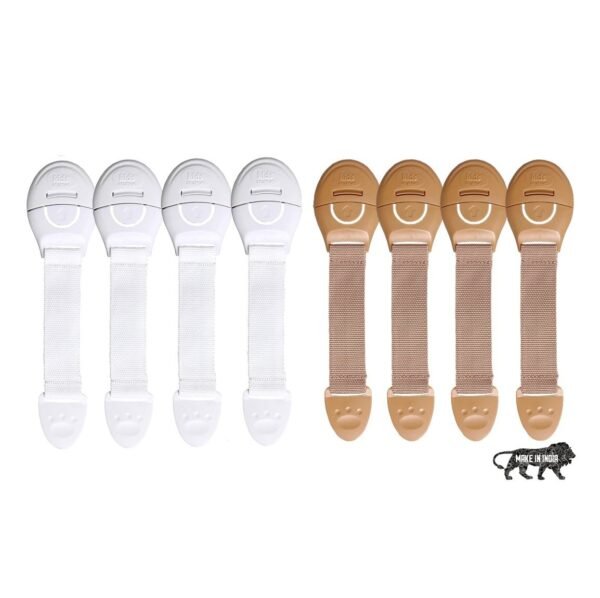 Kids Station Furniture Safety Locks for Kids, Pack of 4 Beige + 4 White, Made in India Child Safety, Locks for Drawers, Cabinets, Fridge, Cupboard Lock, Strong and Adhesive Safety Locks - Fast Shipping to USA & Canada