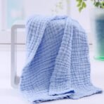 MOM'S HOME Baby Super Soft Absorbent Muslin 6 Layer wash Towel- 100X100 CM - (0-3 Years)- Blue and 5 Muslin naplin Wipes - Fast Shipping to USA & Canada