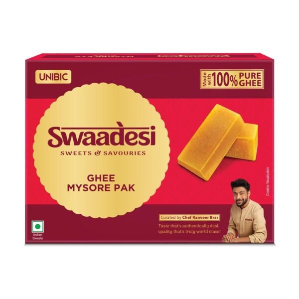 Unibic Swaadesi Premium Mysore Pak Made with Pure Ghee I Melts in Mouth I Healthy and Delicious Sweets I Traditional Taste of Mysuru I Sweets Gift Box I Indian Mithai - 280 gm - Fast Shipping to USA & Canada