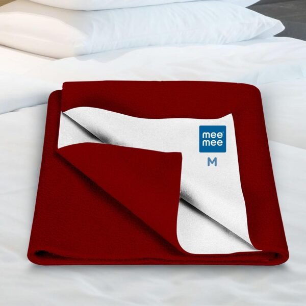 Mee Mee Maroon Instadry Air-Filled Waterproof Sheet: Ultra-Absorbent, Quick-Dry Bedding for Newborns, Soft and Gentle for Babies, Reusable Toddler Cot Sheet - Skin-Friendly, (0-12 Months, 70x100cm) - Fast Shipping to USA & Canada