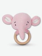 Haus & Kinder Baby Teether Toy ? Pink Jumbo Face with Wooden Ring & Rattle | Soft Muslin Cotton | Soothing Teething Toy for Newborns (15cm, 0?2 Years) - Fast Shipping to USA & Canada