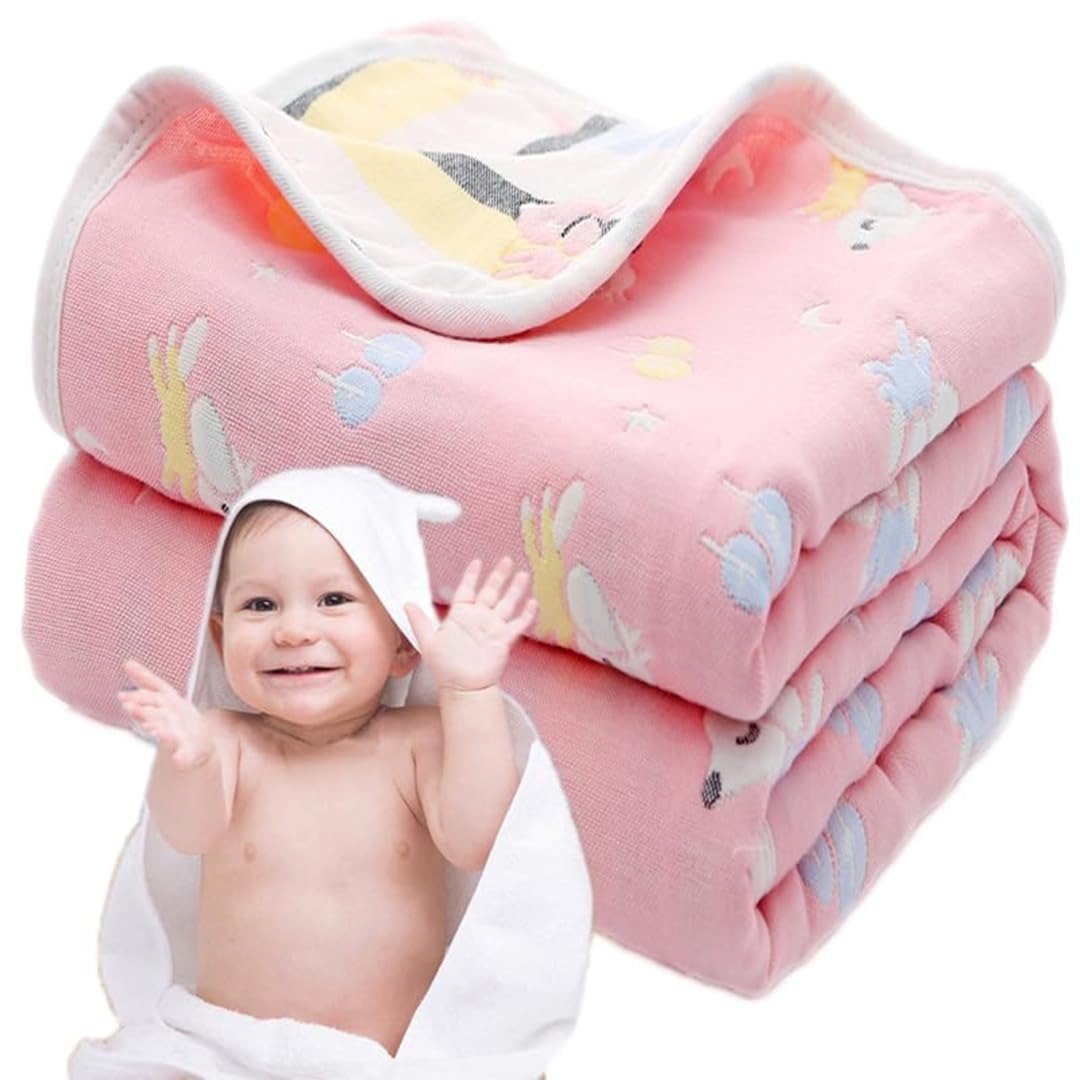 61YajrGomUL-1.jpg MOM CARE Muslin Blanket For Newborn Cotton Organic Extra Soft Swaddles Burp Cloth & Bath Towel Ideal For 0-24 Months Peach (Pack Of 1), 500 Tc - Fast Shipping to USA & Canada - Image 1