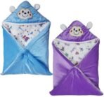 First Kick Velvet Baby Blankets New Born Combo Pack of Super Soft Baby Wrapper Durable Sleeping Bag Cum Baby Blanket for Baby Boys, Baby Girls, Babies (66cm x 66cm, 0-6 Months), Pack of 2 Blue, Purple - Fast Shipping to USA & Canada