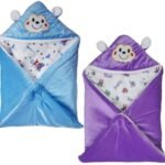 First Kick Velvet Baby Blankets New Born Combo Pack of Super Soft Baby Wrapper Durable Sleeping Bag Cum Baby Blanket for Baby Boys, Baby Girls, Babies (66cm x 66cm, 0-6 Months), Pack of 2 Blue, Purple - Fast Shipping to USA & Canada