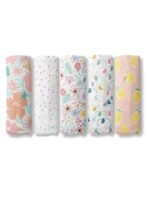 haus & kinder Eleflora Collection 100% Cotton Muslin Baby Swaddles Wrap for Newborn Baby, Size 100cm x 100cm, Pack of 5 (Ditsy Bloom, Floral,Dots, Elephant, Pineapple, Multicolor) - Fast Shipping to USA & Canada