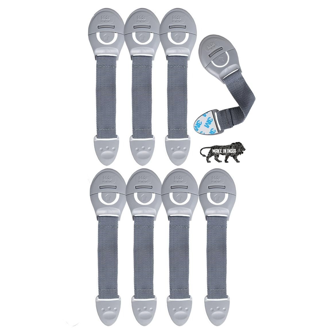 61bO5w5DWcL-1.jpg Kids Station Furniture Safety Locks for Baby Safety - Strong and Adhesive Child/Toddler/Infants Safety Locks for Drawers, Cabinets, Fridge and Cupboard - Baby Proofing Product - Pack of 8 (Grey) - Fast Shipping to USA & Canada - Image 1
