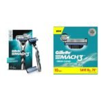 Gillette Mach 3 (Handle + 2 Cartridges) Razor for Men and Gillette Mach3 Shaving Blades - Pack of 10 (Cartridges) | Razor blades for Men - Fast Shipping to USA & Canada