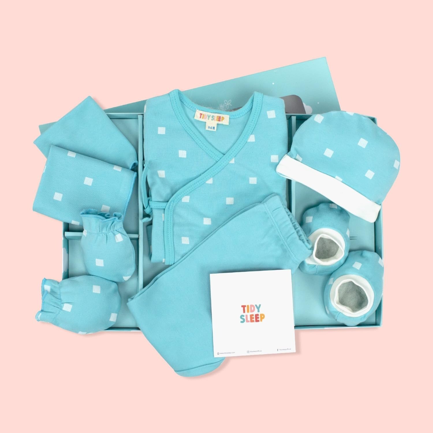 61fDX3VEnrL-1.jpg Tidy Sleep Baby Gift Box 0 to 6 Months Baby 5 Pieces Set Gift Hamper for New Born (Blue Polka) - Fast Shipping to USA & Canada - Image 1