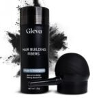 Gleva Hair Building Fibers with Applicator - Hair Powder Thickener, Topper for Fine Hair - Natural Hair Filler Instantly Conceals Hair Loss - Hair & Bald Spots Filler for Women & Men (Black) - Fast Shipping to USA & Canada