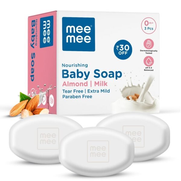 Mee Mee Gentle Baby Soap 75g (Pack of 3) | Gentle Bathing Bar Infused with Chamomile, Olive, Almond Oil, and Milk Extracts | Dermatologist Tested for Soft Baby Skin | Tear-Free Formula | Paraben Free - Fast Shipping to USA & Canada