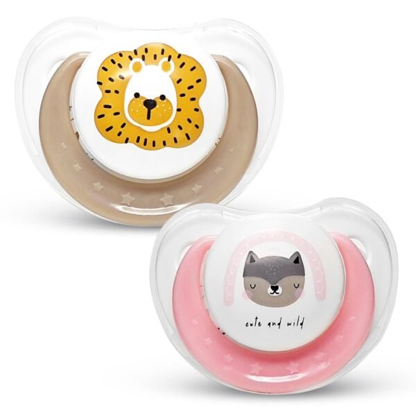 Mee Mee Pacifier Ultra Light Soft Silicone Nipple | BPA Free | Oral stimulatory | Teether | Air Flow Shield Pacifier for Babies with Cute Print Pack of 2 (Pink & Peach) - Fast Shipping to USA & Canada