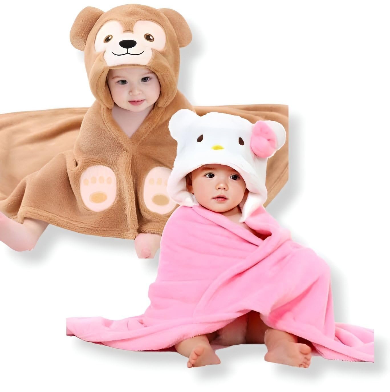 61ickxuO2L.jpg First Kick Baby Bath Towels New Born Combo Pack of Hooded Quick Water Absorbing Towels for Baby Boys and Baby Girls Pack of 2 Pcs, (0-6 Months, L 83 cm x B 80 cm) - Fast Shipping to USA & Canada - Image 1