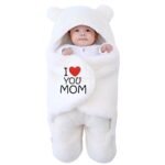 First Kick New Born Security Baby Blanket Hooded Embroided Wearable Wrapper Baby Sleeping Bag(0-6 Months, L 27 x B 13 Inches, I Love MOM, White) - Fast Shipping to USA & Canada
