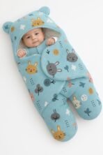 First Kick Baby Blanket New Born Pack of Hooded Printed Swaddle Wrapper Bag Pack of 1, 0-6 Months, L 70 cm x B 70 cm - Fast Shipping to USA & Canada