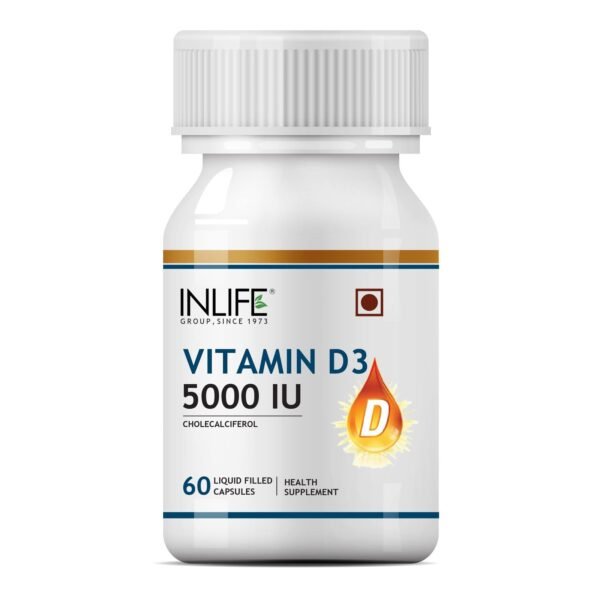 INLIFE Vitamin D3 5000 IU with Coconut Oil - 60 Softgels - Fast Shipping to USA & Canada